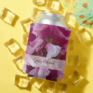 Pink Peony Flower Wedding Favour Can Cooler