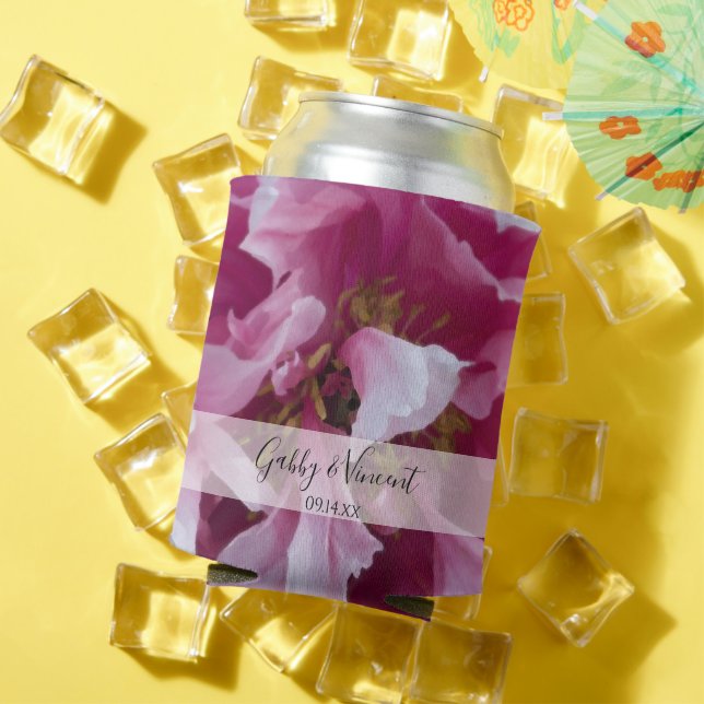 Pink Peony Flower Wedding Favour Can Cooler (In Situ Summer)