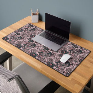 Pink peony flowers and moths desk mat