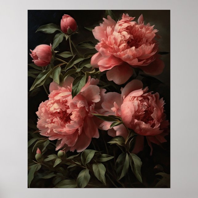 Pink Peony Flowers Art Print Poster (Front)