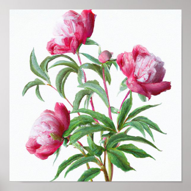 Pink Peony Flowers Art Print Poster (Front)