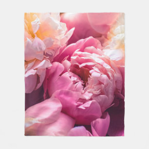 Pink peony flowers as floral art background, botan fleece blanket