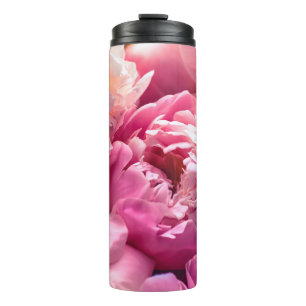 Pink peony flowers as floral art background, botan thermal tumbler