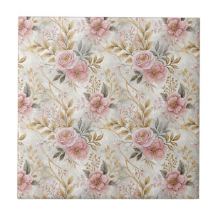 Pink Peony Flowers Botanical Floral Pattern Art Tile