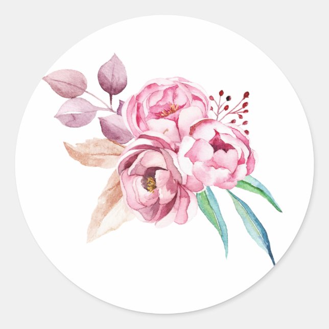 Pink PEONY flowers Classic Round Sticker (Front)