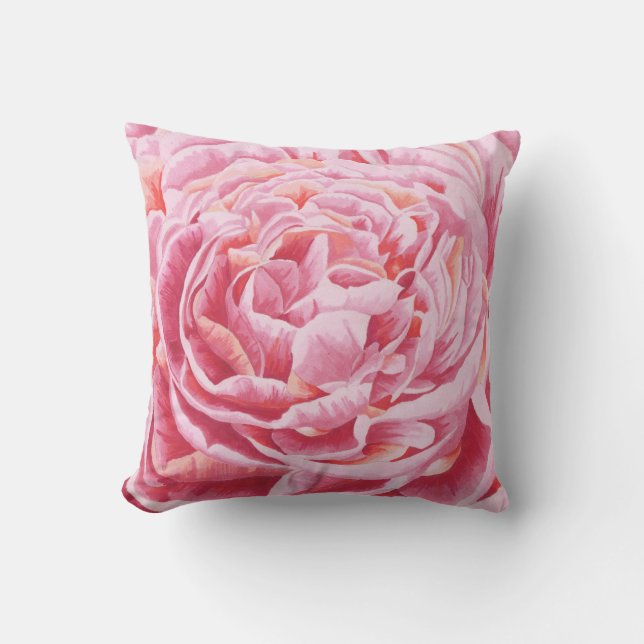 Pink Peony Flowers Closeup Illustration Outdoor Pillow (Front)