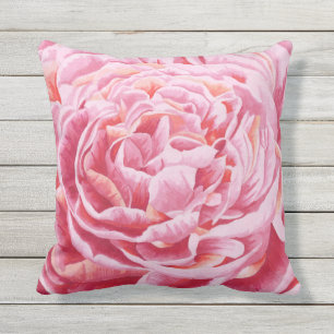 Pink Peony Flowers Closeup Illustration Outdoor Pillow