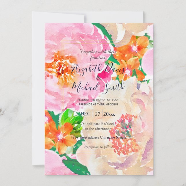 Pink Peony Flowers Invitation (Front)