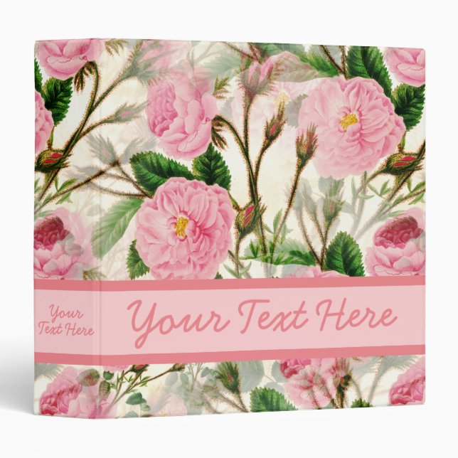 Pink Peony Flowers, Leaves & Buds Pattern  Binder (Front/Spine)