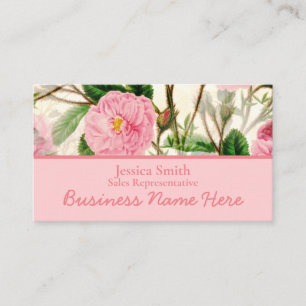 Pink Peony Flowers, Leaves & Buds Pattern   Business Card
