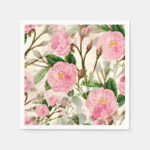 Pink Peony Flowers, Leaves & Buds Pattern  Napkin