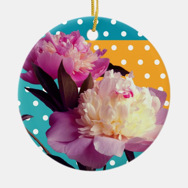 Pink Peony Flowers Modern Photo Ornament (Front)