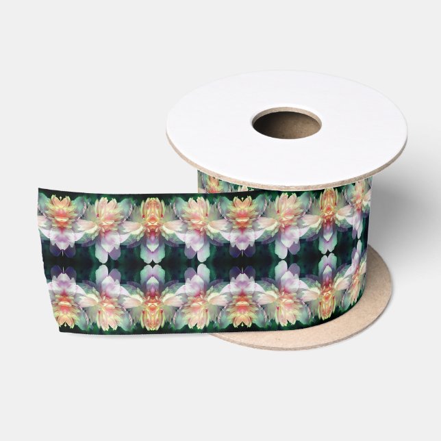 Pink Peony Flowers Multiplied Abstract Satin Ribbon (Spool)