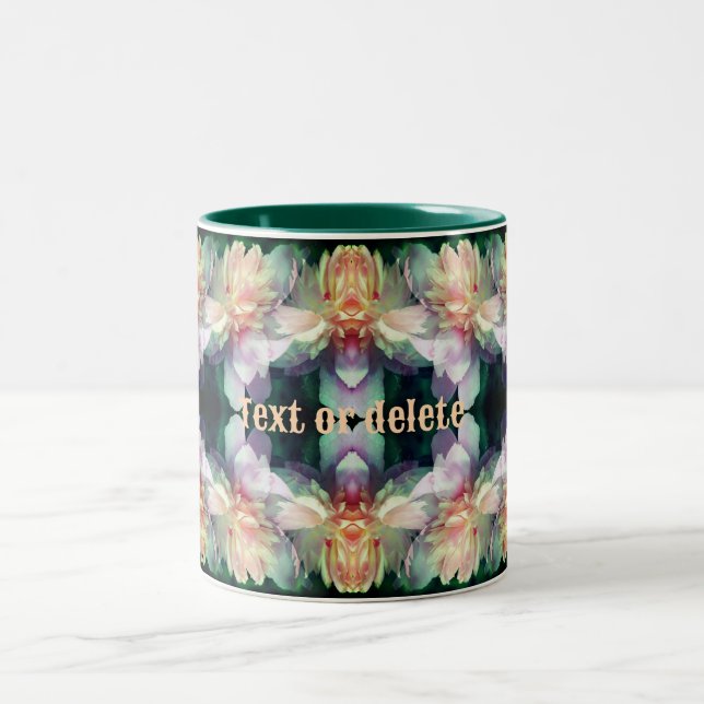 Pink Peony Flowers Multiplied Personalized Two-Tone Coffee Mug (Center)