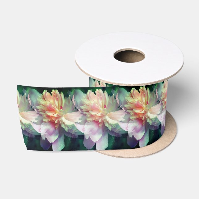 Pink Peony Flowers Multiplied Satin Ribbon (Spool)