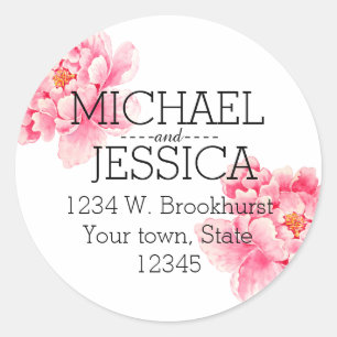 Pink Peony Flowers Personalized address Classic Round Sticker