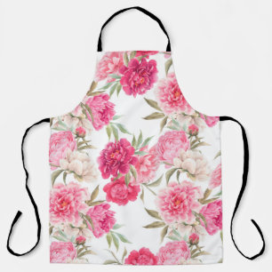 Pink peony flowers seamless pattern apron