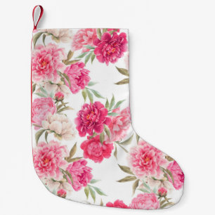 Pink peony flowers seamless pattern small christmas stocking