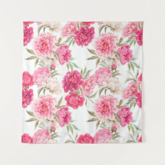 Pink peony flowers seamless pattern tapestry