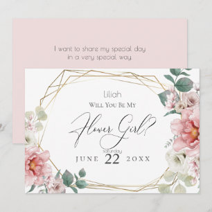 Pink Peony Flowers  Will You Be My Flower Girl Invitation