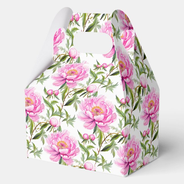 Pink Peony Flowers with Sage Green Leaves Favor Box (Front)