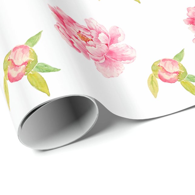 Pink Peony Flowers Wrapping Paper (Roll Corner)