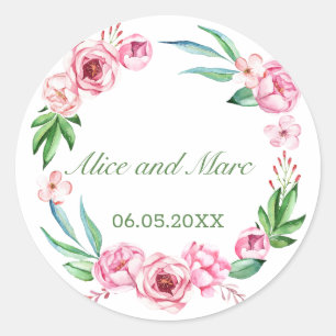 Pink PEONY frame PERSONALIZED Classic Round Sticker