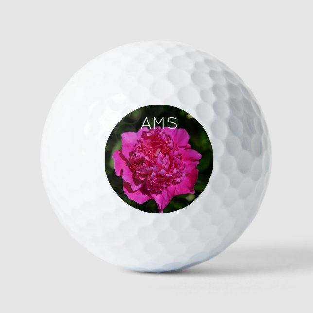 Pink Peony Garden Flowers Personal Initials Golf Balls (Front)