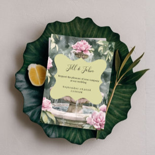 Pink Peony Garden Fountain Wedding Invitations