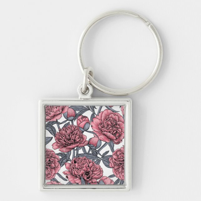 Pink peony garden keychain (Front)
