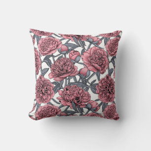 Pink peony garden throw pillow