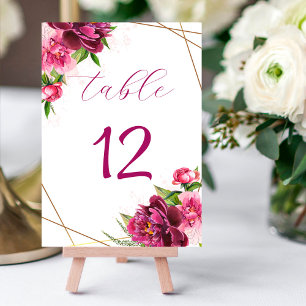 Pink peony geometric frame gold foil table number