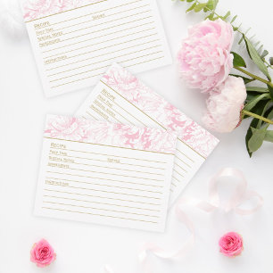 Pink Peony Gold Wedding Bridal Shower Recipe Card