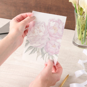 Pink Peony Green Leaves Overlay Vellum Invitations