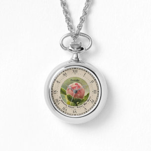 Pink Peony Hippocrates Healing Quote NecklaceWatch Watch