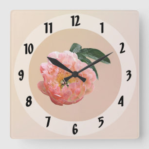 Pink Peony in Sunshine Square Wall Clock