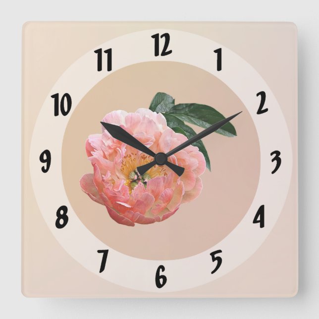 Pink Peony in Sunshine Square Wall Clock (Front)