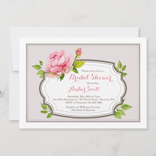 Pink Peony Invitation (Front)