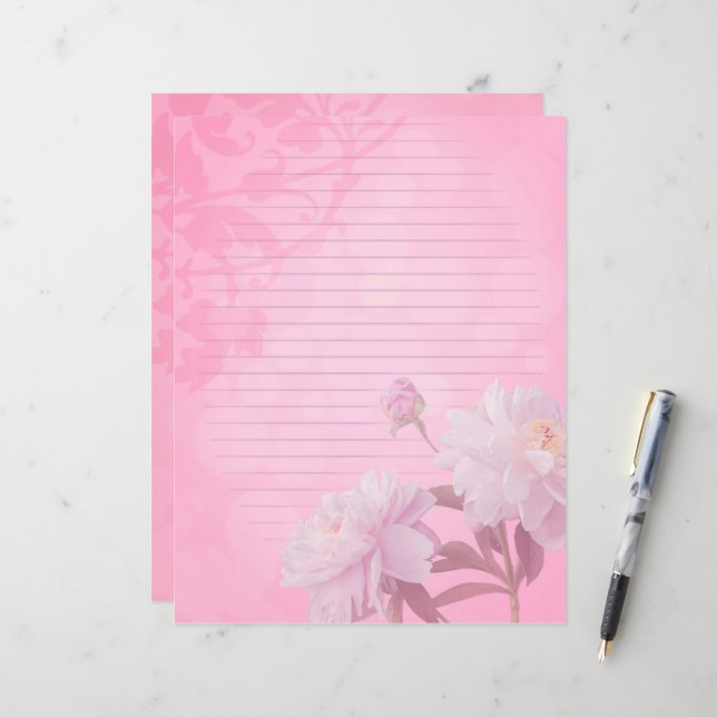Pink peony lined journal scrapbook page (Front/Back In Situ)