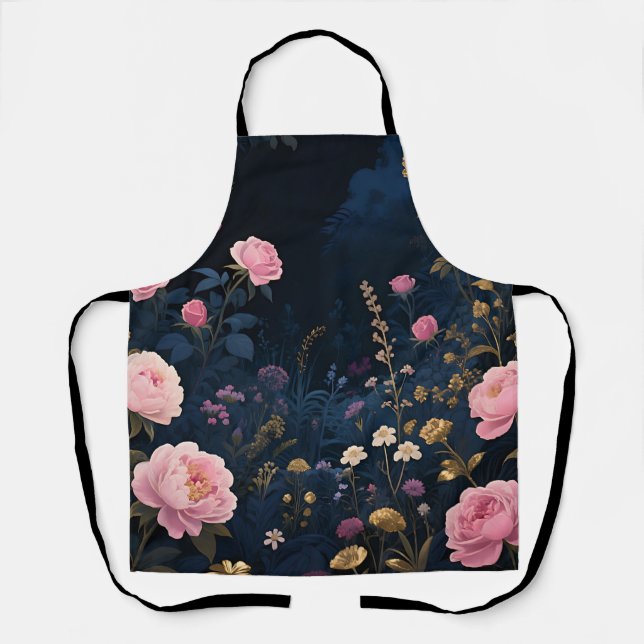 Pink Peony Midnight Garden Bloom Apron (Front)