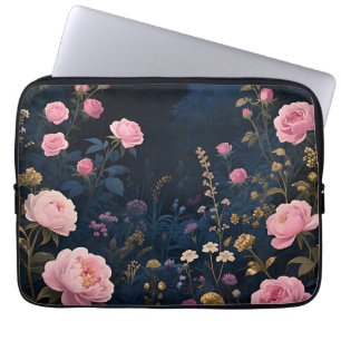 Pink Peony Midnight Garden Bloom Laptop Sleeve