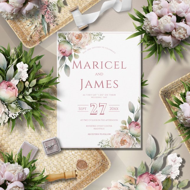 Pink Peony Modern Wedding Invitation (Creator Uploaded)