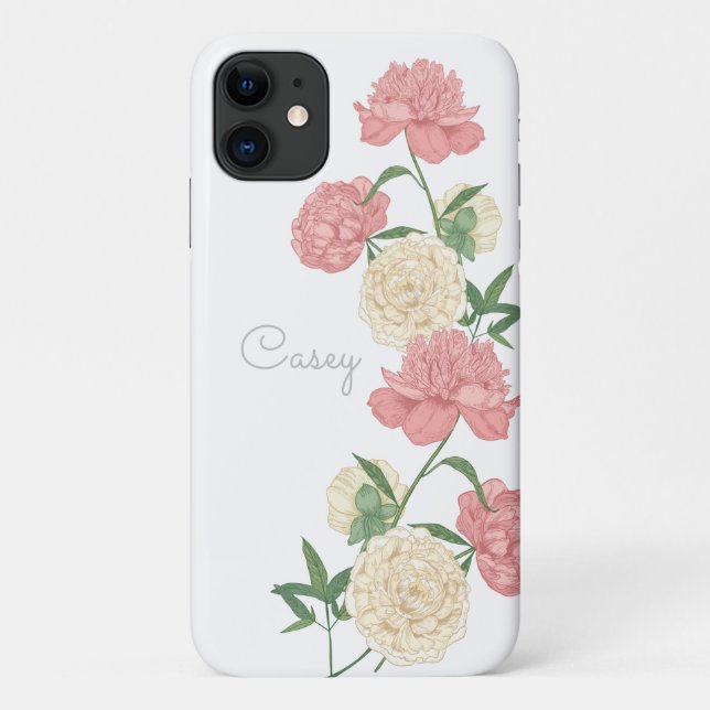 Pink Peony Moderne  Personalized iPhone Case (Back)
