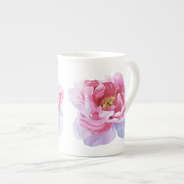 Pink Peony Mug Cup Bone China (Front Right)