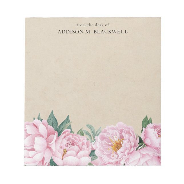 Pink Peony on Parchment From The Desk Of Notepad (Front)