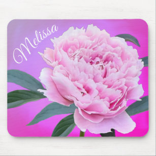 Pink Peony on Purple Ombre Personalized Mouse Pad