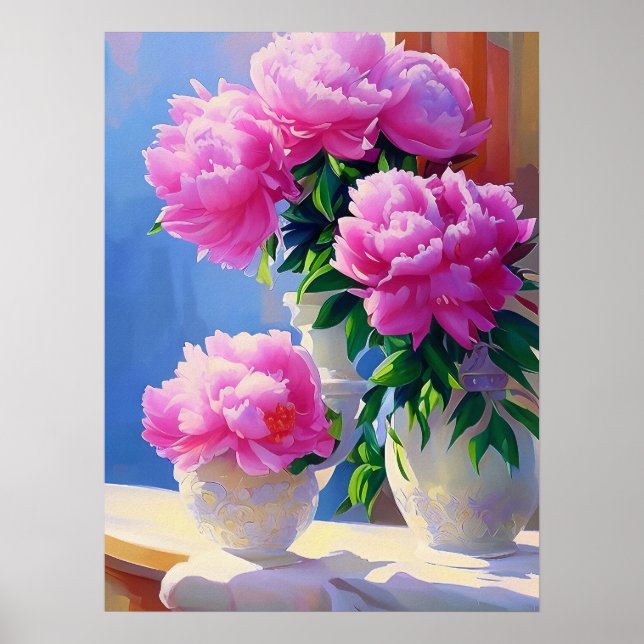 Pink Peony Painting, Peonies Flower Wall Art (Front)