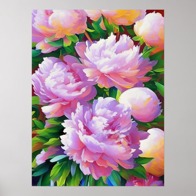 Pink Peony Painting, Peonies Flower Wall Art (Front)
