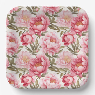 Pink Peony Paper Plates