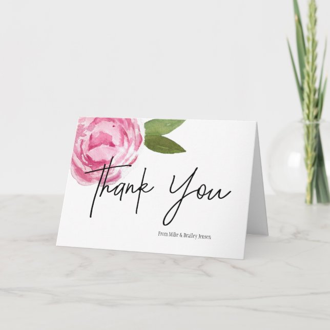 Pink Peony Personalized Thank You Card (Front)